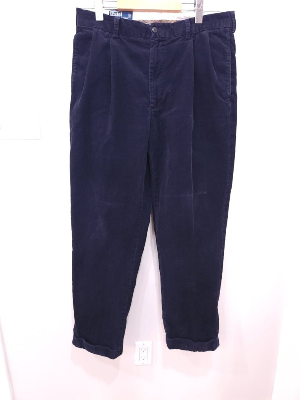 Vintage Polo By Ralph Lauren Hammond Pants Mens 36x32 Navy Blue Corduroy Pleated